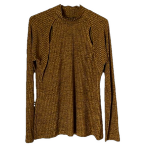 DKNY Art Basel Cut Out Pullover Polyester Knit Top, Women’s L, Gold Brown